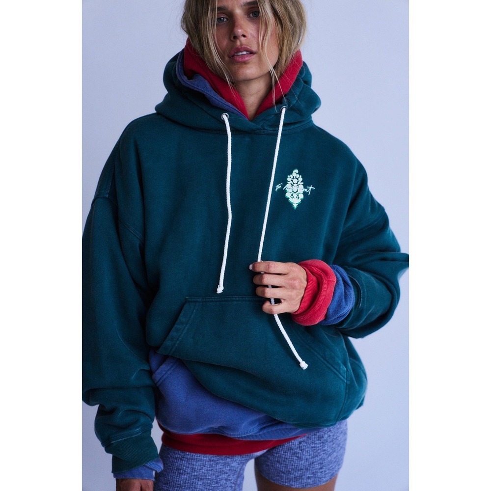 Free People Movement Women's Final Call Front Logo Hoodie Evergreen Large NWT